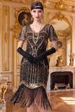 Vestito Anni '20 con scollo a V e maniche corte con guaina albicocca e maniche corte