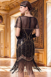 Vestito Anni '20 con scollo a V e maniche corte con guaina albicocca e maniche corte