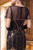 Vestito Anni '20 con scollo a V e maniche corte con guaina albicocca e maniche corte