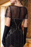Vestito Anni '20 con scollo a V e maniche corte con guaina albicocca e maniche corte