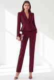 Vestiti da donna a 2 pezzi Peplum con scollo a V in scialle bordeaux con sguardo a sacco lungo,