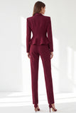 Vestiti da donna a 2 pezzi Peplum con scollo a V in scialle bordeaux con sguardo a sacco lungo,