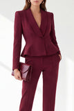 Vestiti da donna a 2 pezzi Peplum con scollo a V in scialle bordeaux con sguardo a sacco lungo,
