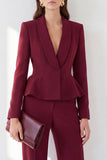 Vestiti da donna a 2 pezzi Peplum con scollo a V in scialle bordeaux con sguardo a sacco lungo,