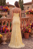 Abito da ballo da ballo a spalline spalline con spalline spalmante in scollo a cappuccio giallo