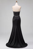 Abito Maxi senza spalline con corsetto nero di raso con spalline e fessura laterale