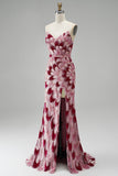 Abito lungo da cerimonia rosa con paillettes a sirena senza spalline tulle drappeggiato e staccabile con spacco