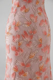 Applique rosa a spalla scoperta sirena Abito da cerimonia lungo con perline
