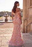 Applique rosa a spalla scoperta sirena Abito da cerimonia lungo con perline