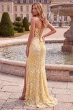 Corsetto Sirena Giallo Abito da cerimonia Anno Lungo Senza Spalline con Apertura