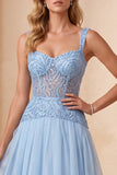 Abito Lungo Elegante Blu A-Line in Chiffon con Paillettes