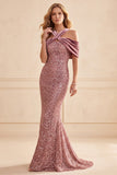 Desert Rose Sirena Cap a Nessop Paillettes Velluto Abito Formale Lungo