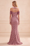 Desert Rose Sirena Cap a Nessop Paillettes Velluto Abito Formale Lungo