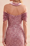 Desert Rose Sirena Cap a Nessop Paillettes Velluto Abito Formale Lungo