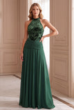 Abito Lungo Elegante Verde A Alto in Velluto Arriccito