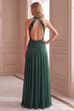 Abito Lungo Elegante Verde A Alto in Velluto Arriccito