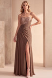 Abito formale Maxi in chiffon Coffee A-Line senza spalline