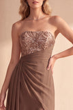 Abito formale Maxi in chiffon Coffee A-Line senza spalline