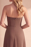 Abito formale Maxi in chiffon Coffee A-Line senza spalline