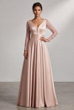 Blush A-Line a maniche a V a maniche lunghe Maxi Mother of the Bride con paillettes