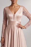 Blush A-Line a maniche a V a maniche lunghe Maxi Mother of the Bride con paillettes