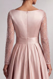 Blush A-Line a maniche a V a maniche lunghe Maxi Mother of the Bride con paillettes