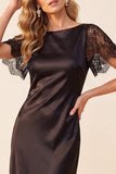 Abito da invitate da sposa midi con scollo battiere nero a maniche corte e pizzo