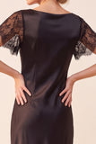 Abito da invitate da sposa midi con scollo battiere nero a maniche corte e pizzo