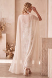 Abito da invitate Maxi con scollo battuto in priva d'avorio e mantello di chiffon