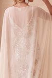 Abito da invitate Maxi con scollo battuto in priva d'avorio e mantello di chiffon