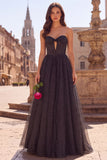 Vestito da cerimonia lungo a filo a pois a pois a chiave in tulle lungo senza spalline con fiocco
