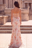 Fiore rosa sirena con paillettes ricamato spalline con lunghe abito da cerimonia