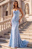 Vestito da cerimonia con spalline azzurro chiaro