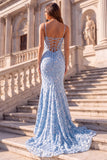 Vestito da cerimonia con spalline azzurro chiaro
