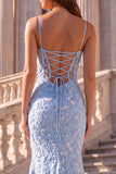 Vestito da cerimonia con spalline azzurro chiaro