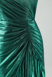 Verde scuro metallizzato una spalla sirena Cocktail Dress con volant
