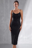Abito Midi Sheath Black con spalline sparkly