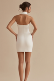 Halter Neck A-Line Raso Lunghezza al ginocchio Tubino bianco