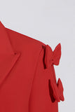 Red Peak Lapel Donne Prom Blazer con Fiocco
