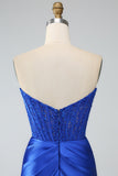 Royal Blue Mermaid senza spalline lungo corsetto Prom Dress con fessura