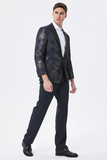 Blu scuro Navy Jacquard Scialle Risvolto Blazer Da Ballo Da Uomo