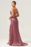 Sage Mermaid Spaghetti Straps Corsetto Abito da damigella d'onore in raso con fessura