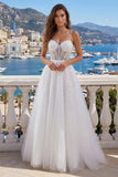 Corsetto bianco con spalline spaghetti Abito da sposa in tulle applicato di linea