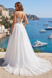 Corsetto bianco con spalline spaghetti Abito da sposa in tulle applicato di linea