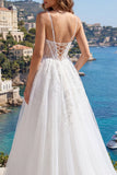 Corsetto bianco con spalline spaghetti Abito da sposa in tulle applicato di linea