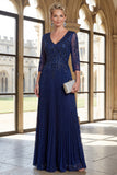 Abito a spugna a V blu navy con scollo a V a linea Mother of the Bride
