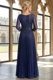 Abito a spugna a V blu navy con scollo a V a linea Mother of the Bride