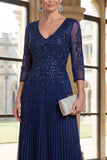 Abito a spugna a V blu navy con scollo a V a linea Mother of the Bride