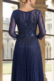 Abito a spugna a V blu navy con scollo a V a linea Mother of the Bride