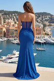 Vestito da cerimonia Sirena Corsetto Reale Blu senza spalline con fessura